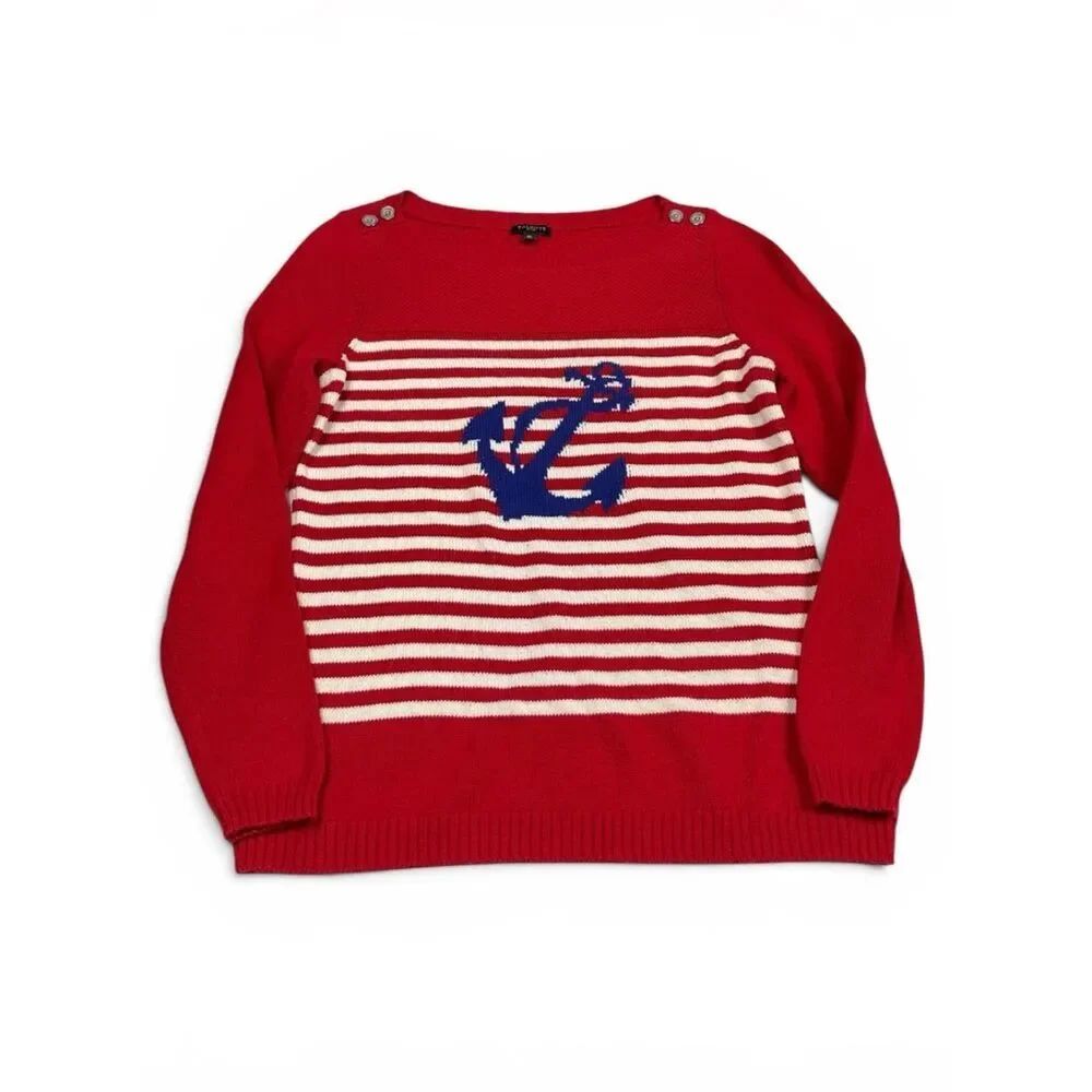 Talbots Intarsia Anchor Sweater Coastal Nautical Layering Casual Pullover PM